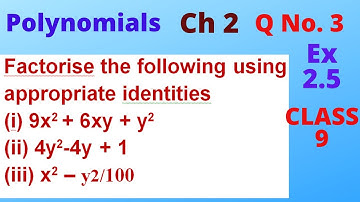 Ex 2.5 QN 3,Factorise the following using appropriate identities(i) 9x2 + 6xy + y2(ii) 4y2-4y + 1