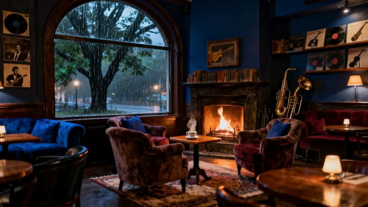 Soft Instrumental Jazz for Studying - Under the Midnight Rain in a Cozy Environment...