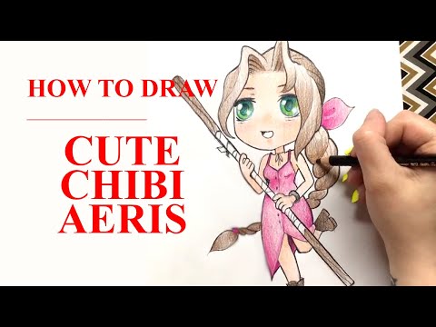 How to Draw cute chibi Aerith Gainsborough from Final Fantasy 7- easy drawing idea