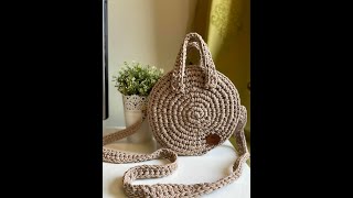 Crochet round macrame bag كروشية شنطة دائرية بخيط المكرمية القطن