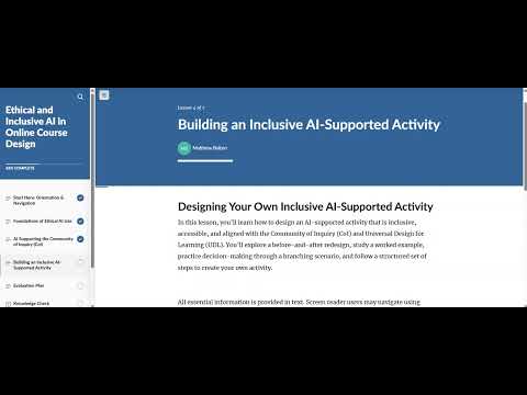 Title screen from the Ethical and Inclusive AI in Online Course Design walkthrough recording