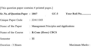 BCOM HONS III CBCS MANAGEMENT PRINCIPLES AND APPLICATIONS