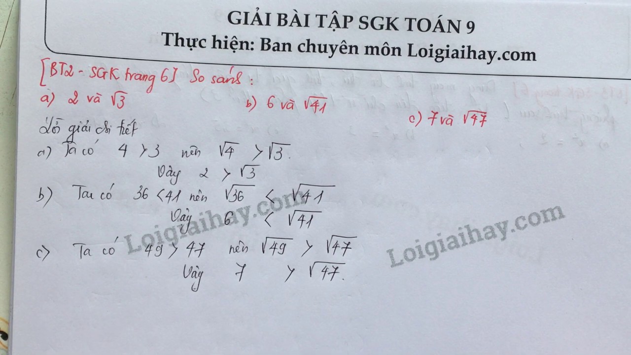 Giải bài 2 trang 6 SGK toán 9 tập 1 - youtube