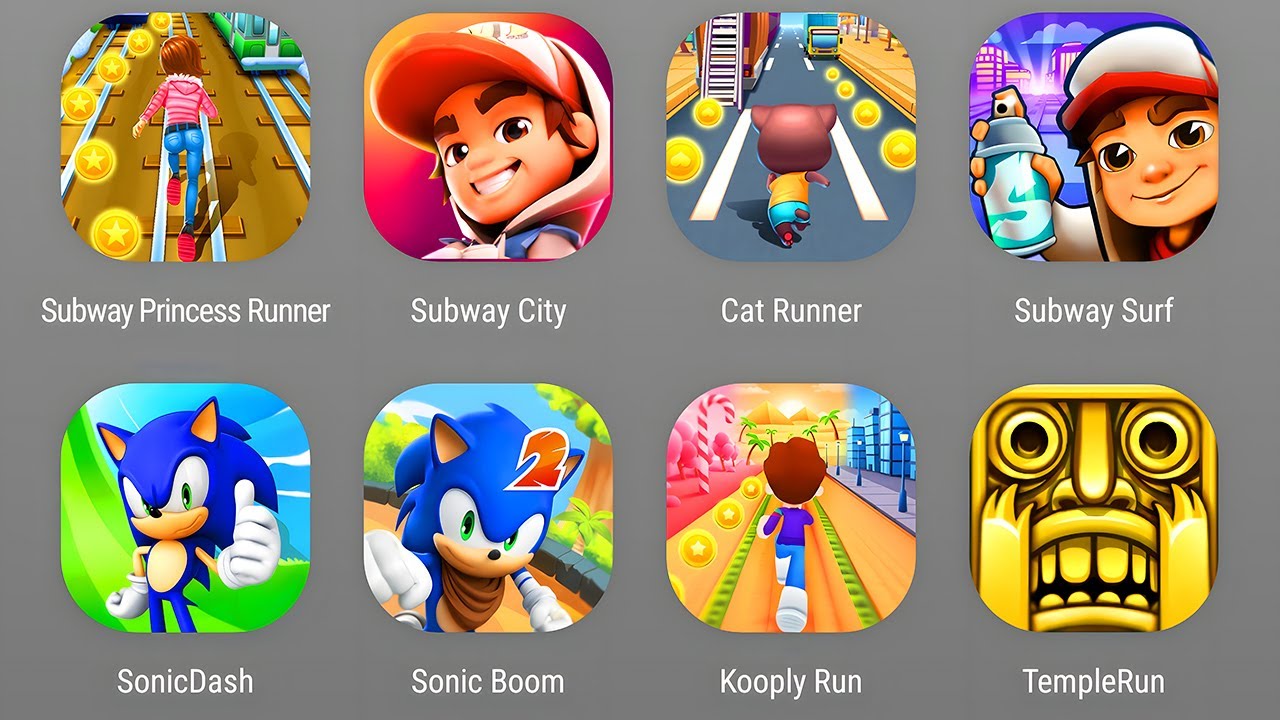 Subway Princess Runner, Subway Surfers City, Cat Runner, Subway Surf,Sonic Dash, Temple Run,Kooply