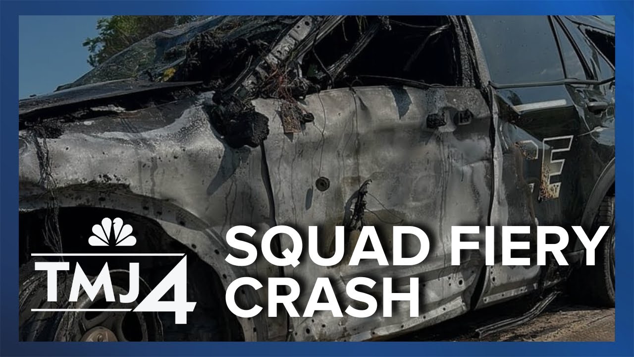 Police officer injured after squad crashes, rolls, catches fire - YouTube