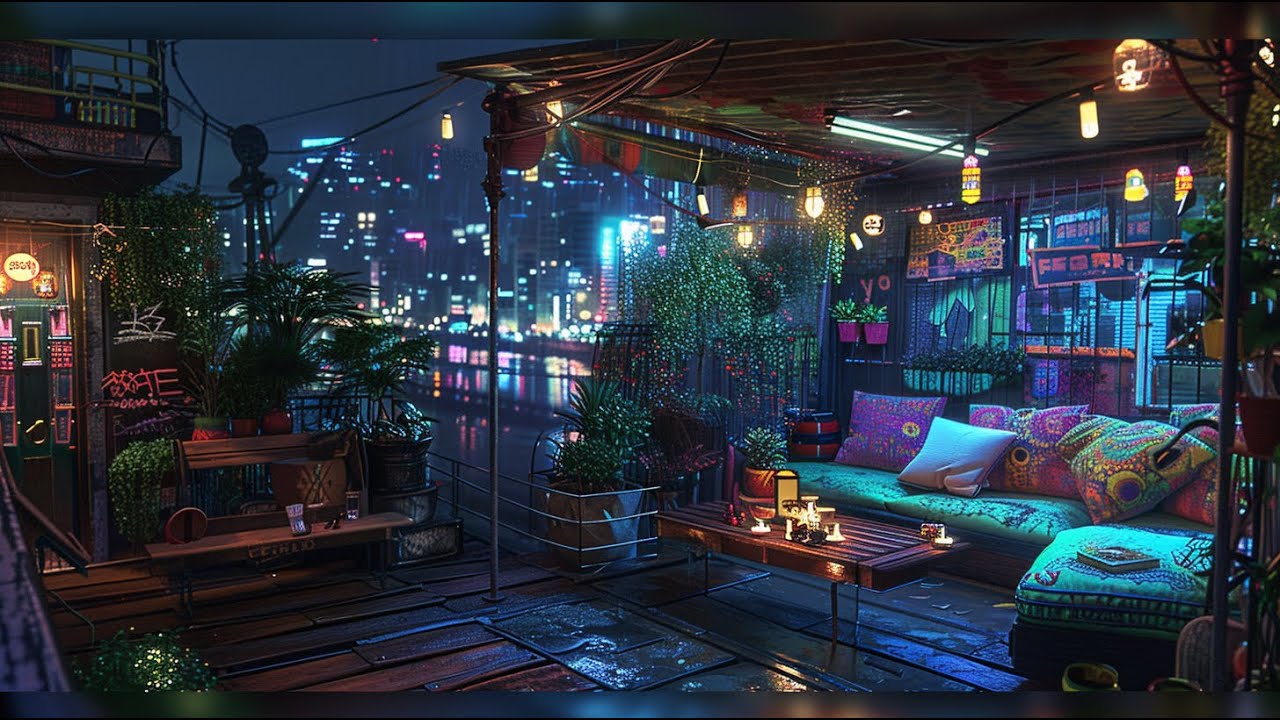 Cyberpunk Balcony Nights from Above the City | Relax, Study, or Drift into Peace |