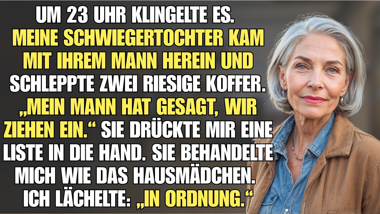 Es war 11 Uhr abends, als es klingelte, und ich hätte nie gedacht, dass ein einziger Abend mein ganzes Leben verändern würde. Meine Schwiegertochter schob sich mit zwei Koffern an mir vorbei, mein...