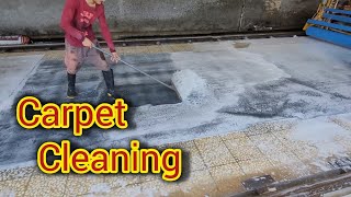 Satisfying video in which carpets are completely cleaned with a mechanized machine