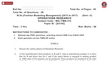 MSC FMM 3RD SEM OPERATION RESEARCH A DEC 2018 | PTU