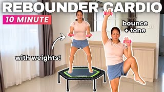 10 Minute Rebounder Workout with Weights (No Repeat) | Fun Cardio & Strength on a Mini Trampoline