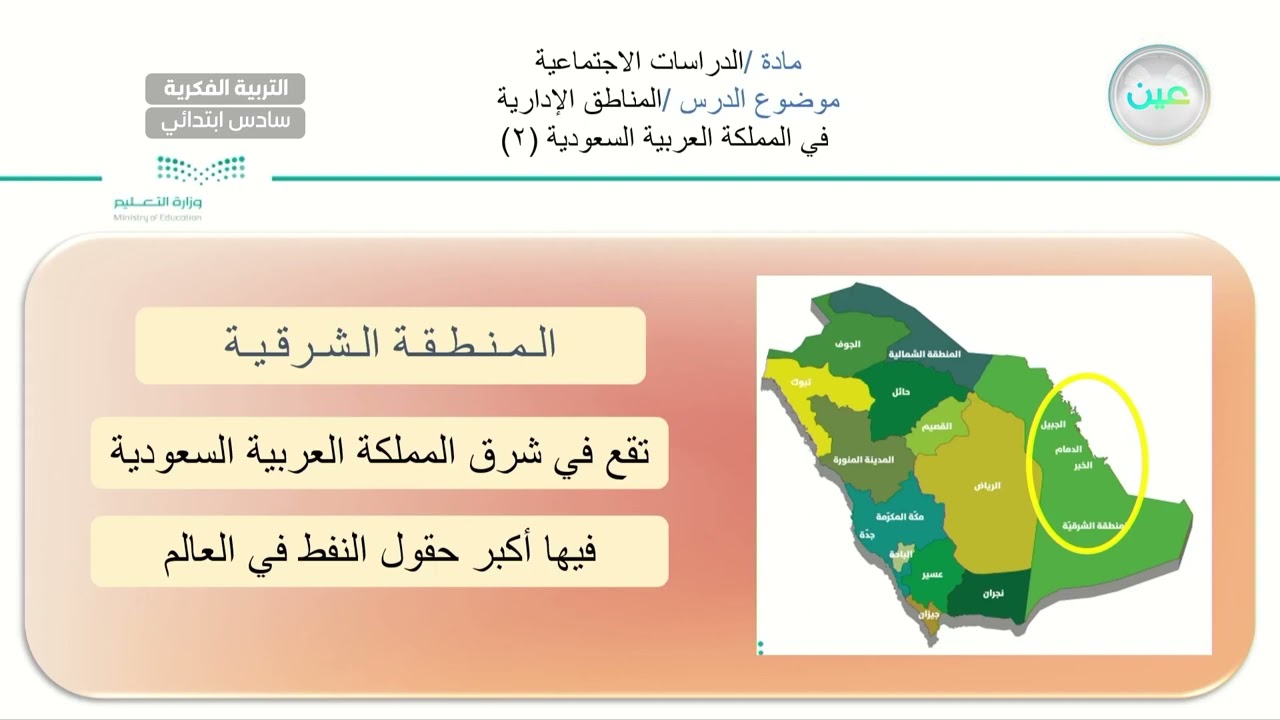 المناطق الإدارية في المملكة العربية السعودية  2 - الدراسات الاجتماعية - سادس ابتدائي فكري 6