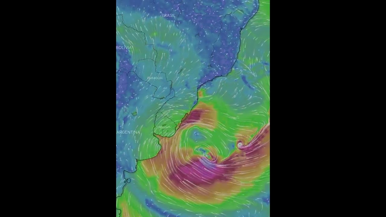 Ciclone extratropical que já é observado sobre o mar, na costa do Rio Grande do Sul e do Uruguai