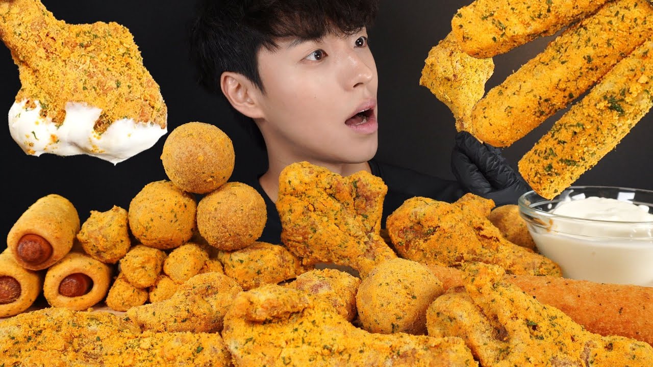 역대급 뿌링클 치킨 먹방! 뿌링 치즈볼, 치즈스틱, 뿌링핫도그 FRIED CHICKEN & CHEESE BALLS & CHEEESE STICKS ASMR MUKBANG