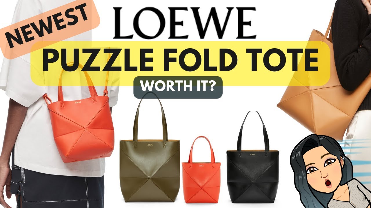 Loewe Luxury Puzzle Fold Tote In Shiny Calfskin in Green