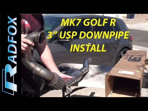 2016 Golf R 3" USP Catted Downpipe Install on jackstands - YouTube