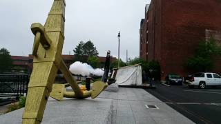 USS CONSTITUTION 21-gun salute in Charlestown Navy Yard.