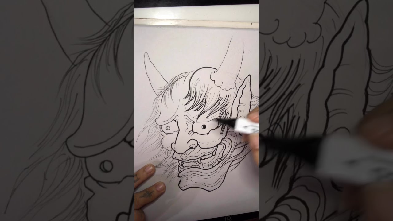Hướng dẫn vẽ dựng khung hình mặt quỷ Hanya , tattoo school - youtube