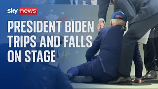 President Biden Trips And Falls On Stage During Graduation Ceremony