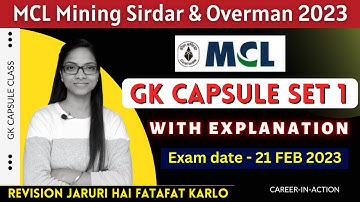 MCL GK CAPSULE 1 | Most expected MCQs for Mining Sirdar and Overman Exam 2023 | Shilpa Mam