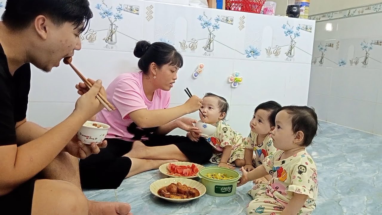 Bữa ăn cuối năm ấm áp của vợ chồng Yến Nhi và ba bé sinh ba | BA NÀNG TIÊN