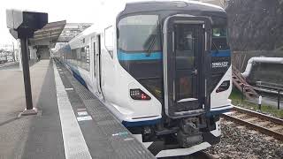 JR東日本E257系9両伊豆急下田行、185系7両我孫子行　伊豆高原駅発車