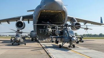 Unloading the Beasts – AH-64 Apaches Emerge from the C-17 Globemaster! 🔥
