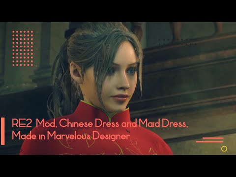 RE2 Modding, Chinese Dress and Maid Dress, created in Marvelous Designer