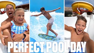 WATER SLIDE SURFING AND LAZY RIVER RIDING | EPIC SUMMER POOL DAY