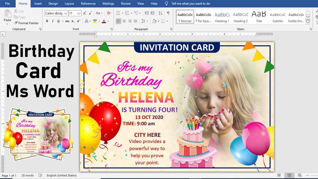 ms-word-tutorial-birthday-invitation-card-design-in-ms-word-ready-to-print-youtube