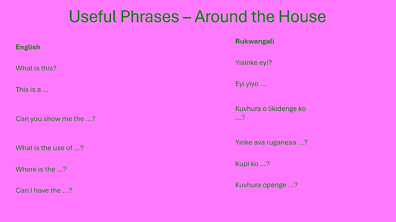 Household Items in Rukwangali