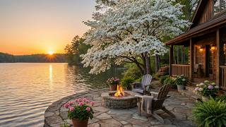 Serene Morning Lakeside Cabin Retreat 🌸 Crackling Fire & Soft Nature Sounds screenshot 5