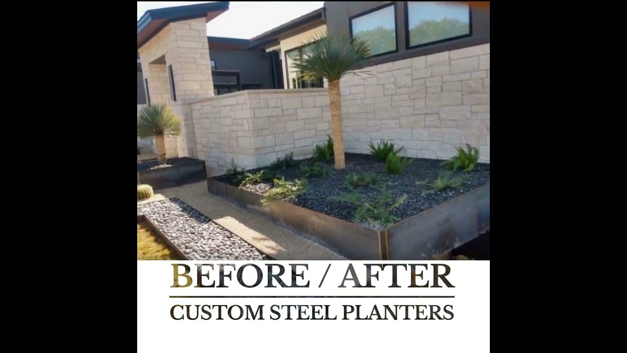 Custom steel planters by JXC Landscaping Austin TX