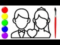 Cute bride and groom drawing for kids 1