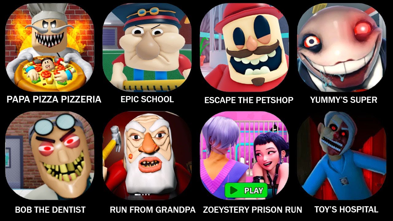 ESCAPE PAPA PIZZA'S PIZZERIA, HARD EPIC SCHOOL ESCAPE, ESCAPE THE PETSHOP,ESCAPE BOB THE DENTIST