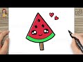 How to draw a cute watermelon ice cream easy for kids and toddlers