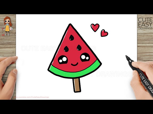 How to Draw a Cute Watermelon Ice Cream Easy for Kids and Toddlers class=