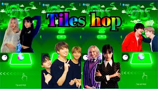 BLACKPINK ROSE AND LISA vs BTS vs WEDNESDAY AND ENID vs BTS TILES HOP chaelisa screenshot 5