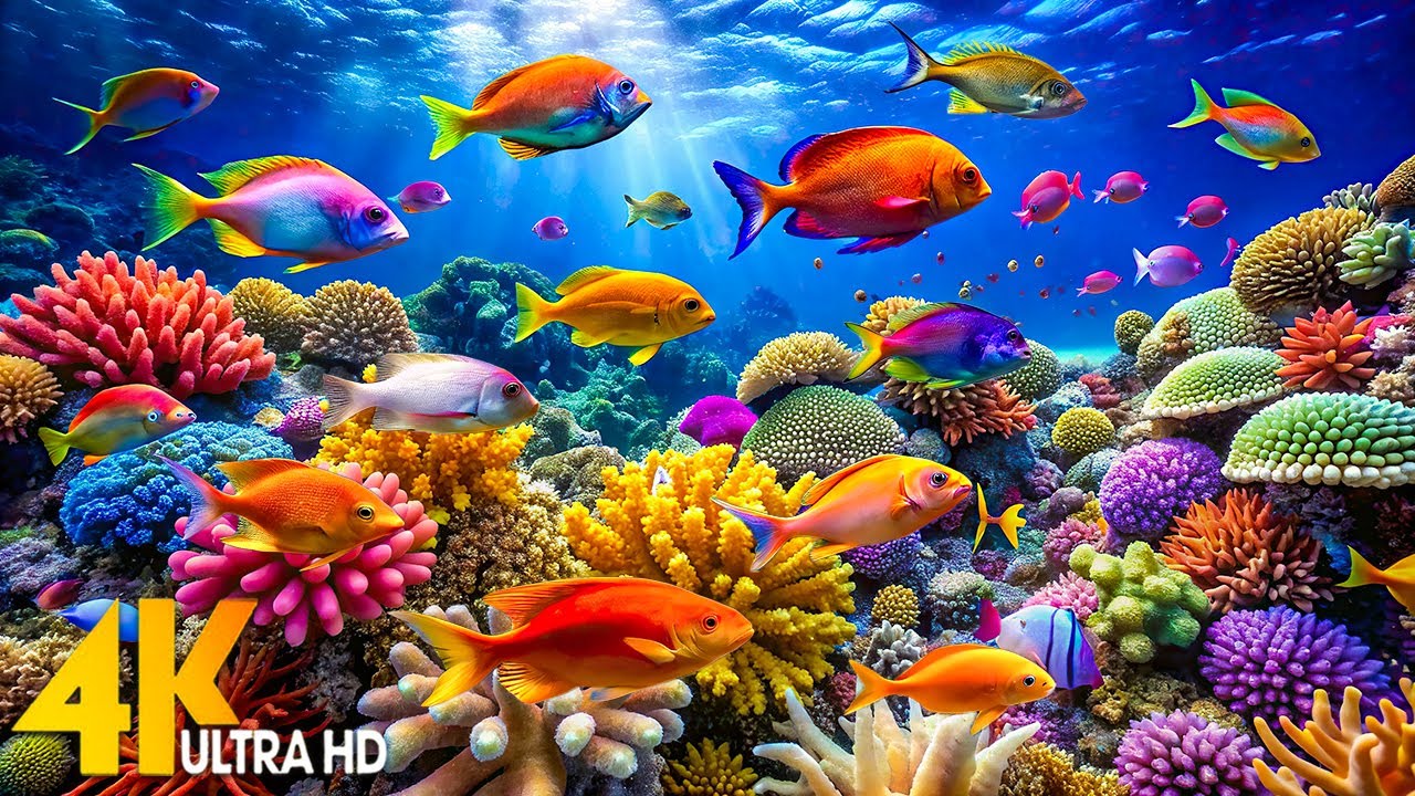 Under Red Sea 4K - Beautiful Coral Reef Fish in Aquarium, Sleep Meditation Music - 4K Video UHD #4