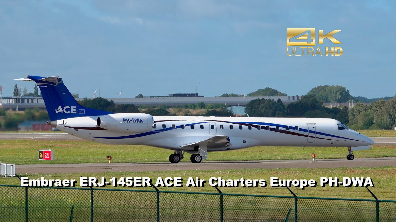 Embraer ERJ-145ER from ACE Air Charters Europe PH-DWA departure at Liege Airport LGG EBLG