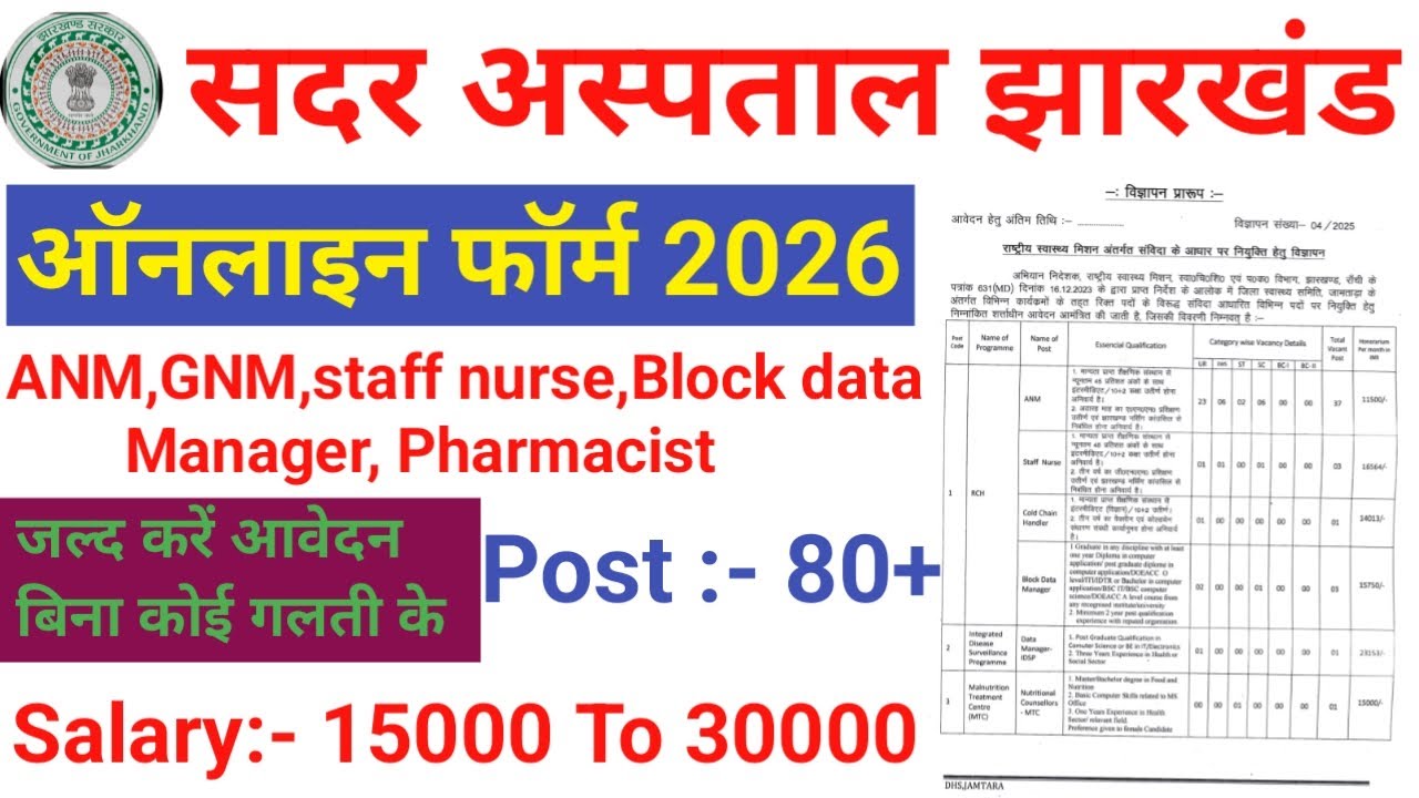 Jharkhand Sadar Hospital Form | Sadar Hospital Bharti 2026 | Jharkhand Swasthya vibhag bharti | 