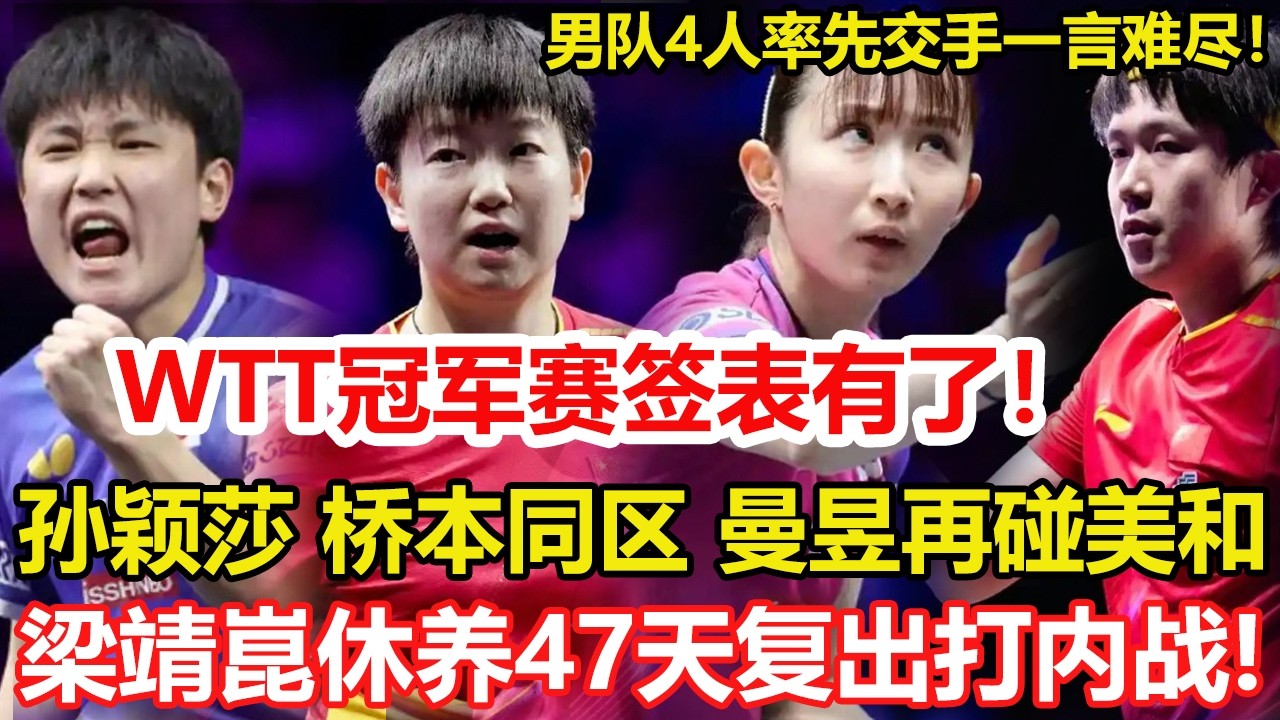 WTT重慶冠軍賽：男單女單簽位公布！王曼昱、張本美和又同區，國乒首輪戰日韓名將。女隊前景不足為慮，男隊4人率先交手一言難盡。#乒乓球 #tabletennis #桌球 #pingpong