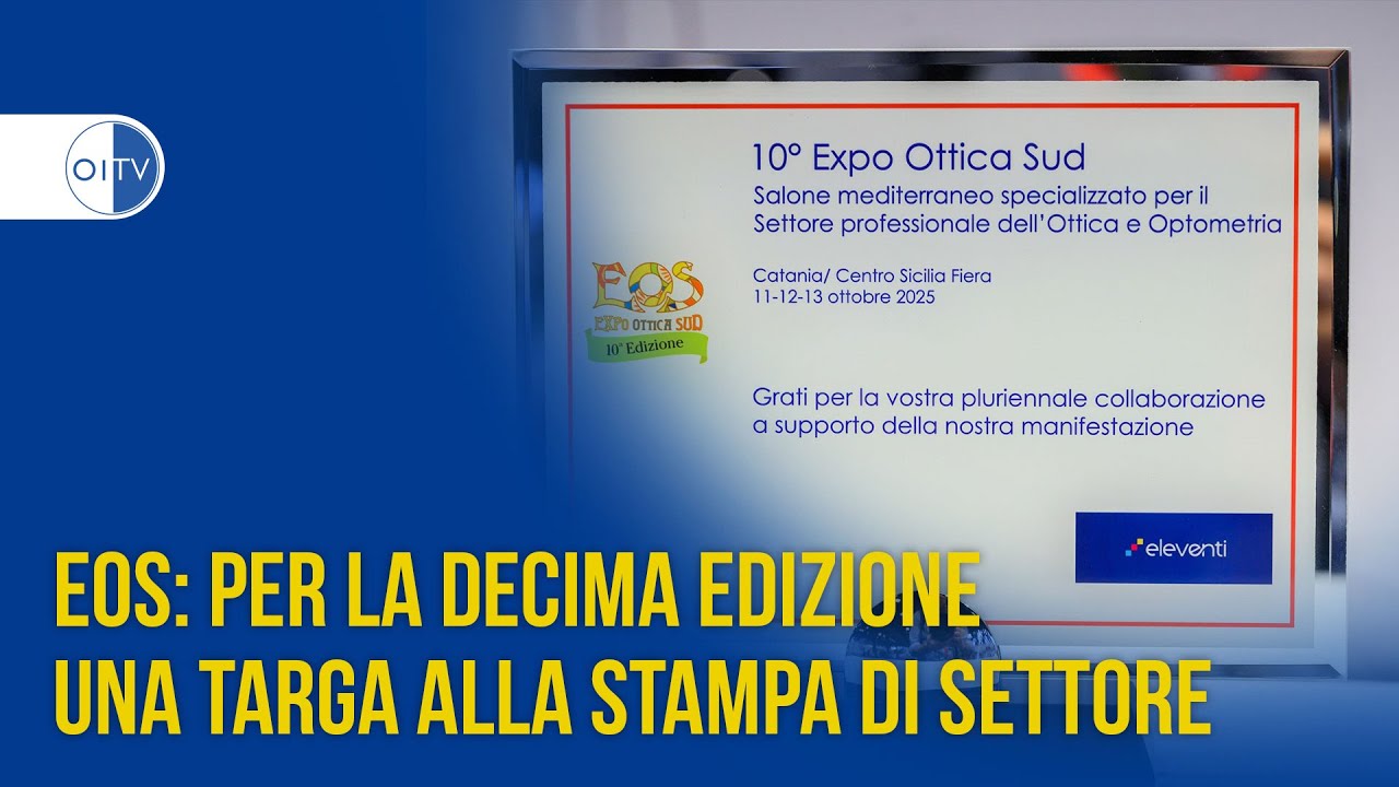 In occasione della decima edizione della fiera siciliana, gli organizzatori hanno voluto consegnare una targa di riconoscimento alla stampa di settore e alle realtà che hanno supportato la manifestazione fin dalla prima edizione, a partire da Federottica e Ottica Italiana per proseguire con Vedere Italia, L’Ottico, Platform Optic e, in conclusione a Exposistem e SiciliaFiera.

✅ Iscriviti al nostro canale OITV 
https://bit.ly/3A57Xvu

✅Leggi le notizie aggiornate sul nostro sito ottica-italiana.it
https://bit.ly/3A5quHL

✅OITV realizza anche trasmissioni esclusive con format innovativi mirati al pubblico dell'ottica e optometria quali OptoTales, Optomarketing e Adoo Events. 
Le trasmissioni sono visibili sul sito dedicato di OITV
https://bit.ly/3mKTUIj