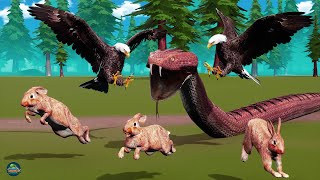 Don't Miss the End - Hawk vs Rabbits vs Big Snake Python | Eagle Kills Rabbit and Python Wild Life screenshot 3