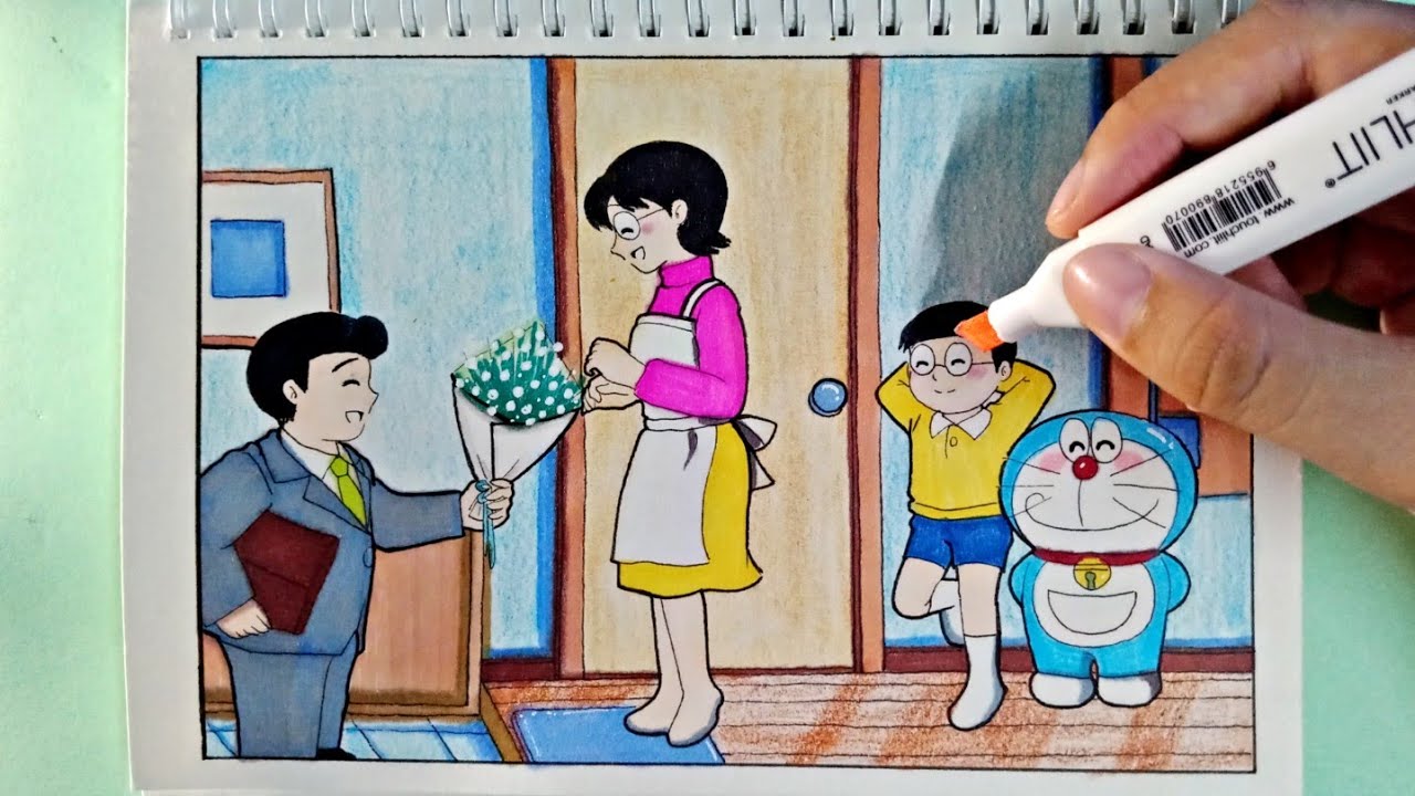 Vẽ Gia Đình Hạnh Phúc Của Nobita Và Đoraemon - Tiên Mio | Vẽ Shizuka |  Hướng Dẫn Vẽ Tranh Đẹp Nhất - Việt Nam Brand