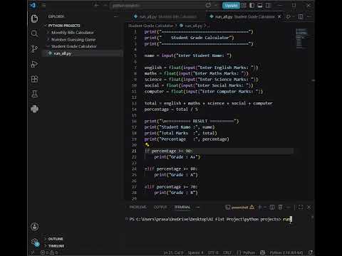 PYTHON BEGINNER PROJECT 🚀MARKS → GRADE 📊