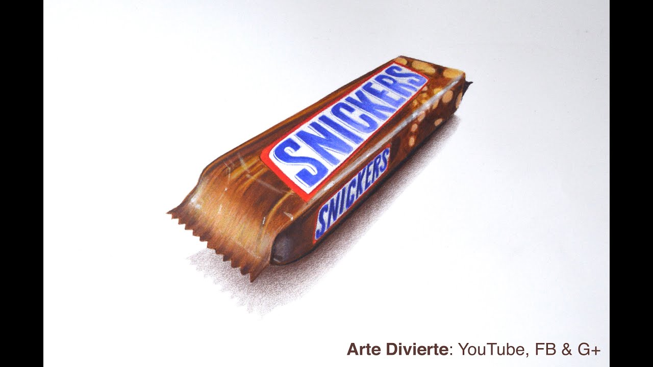Cómo dibujar una barra de Snickers con lápices de colores - con efecto 3D