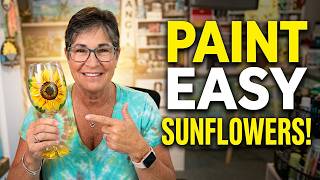 Paint Beautiful Sunflowers on Wine Glasses | One Stroke Technique