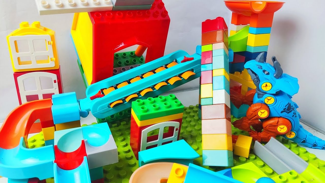 Satisfying Building Block Coaster Marbles Run Race ASMR - Marble run ASMR Duplo animals
