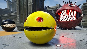 Gladiator Robot Joins Pacman and Chain Chomp to Battle Spiky Monster in a Thrilling Labyrinth Escape