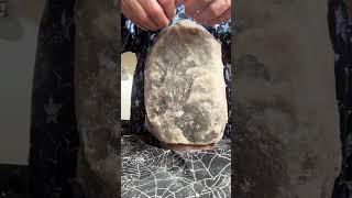 ASMR scratching with fingernails grey rock salt crystal ￼
